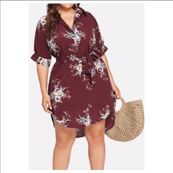 Dresses & Skirts - Burgundy Floral Shirt Dress